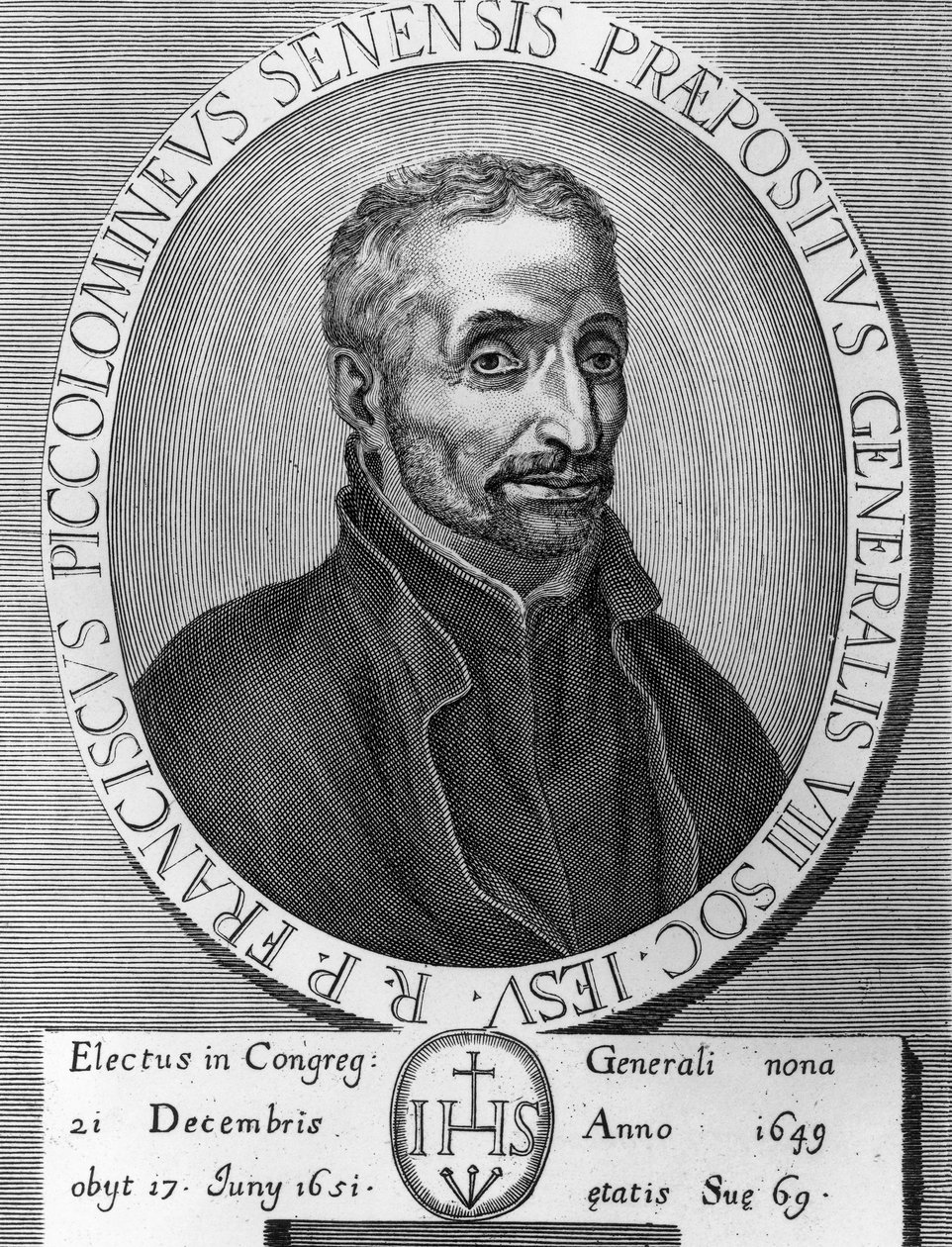 イタリアのイエズス会で1649年から1651年までイエズス会総長を務めたフランチェスコ・ピッコロミニ（1582-1651）の肖像、エングレーヴィング 作： 無名の画家