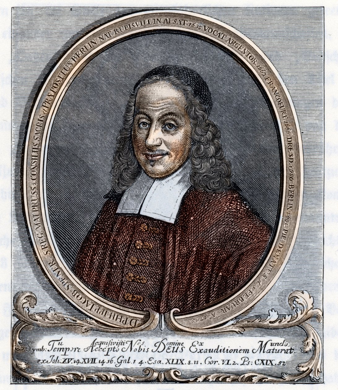 フィリップ・ヤコブ・シュペーナー（フィリップ・ジャック・シュペーナー）の肖像（1635-1705） ルター派の神学者 敬虔主義（ピエティズム）の創始者 ヨハネス・シェールによる「ゲルマニア」からのエングレーヴィング 1880年 個人蔵 作： 無名の画家