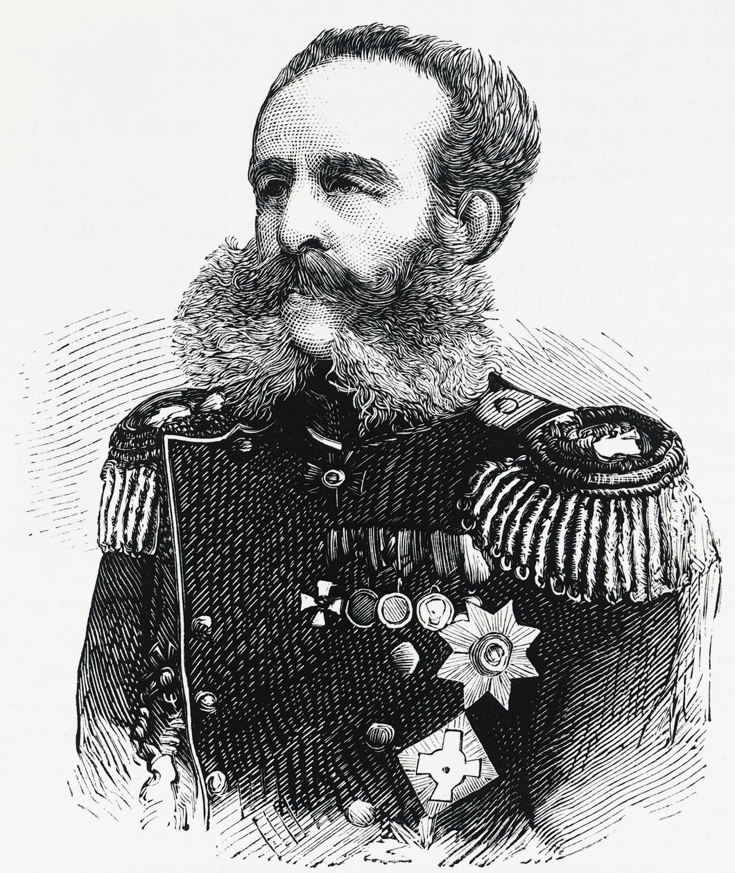 ロシアの将軍ドミトリー・イヴァノヴィッチ・スヴャトポルク＝ミルスキー公爵（1825-1899）の肖像（エングレーヴィング 作： 無名の画家