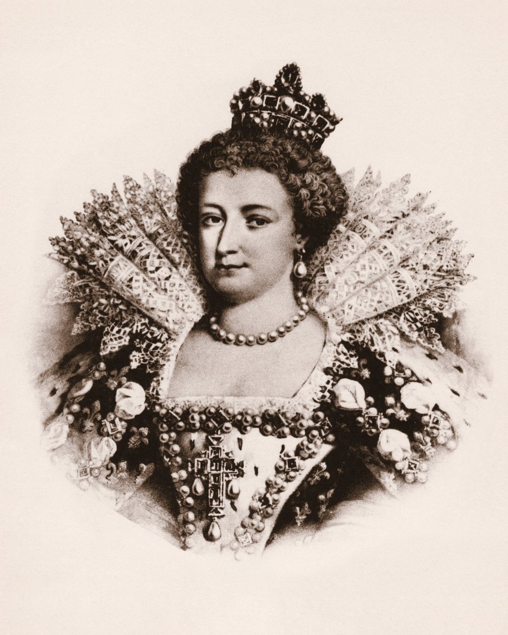 フランス王妃マリー・ド・メディシス（1576-1642）の肖像 19世紀の版画 作： 無名の画家