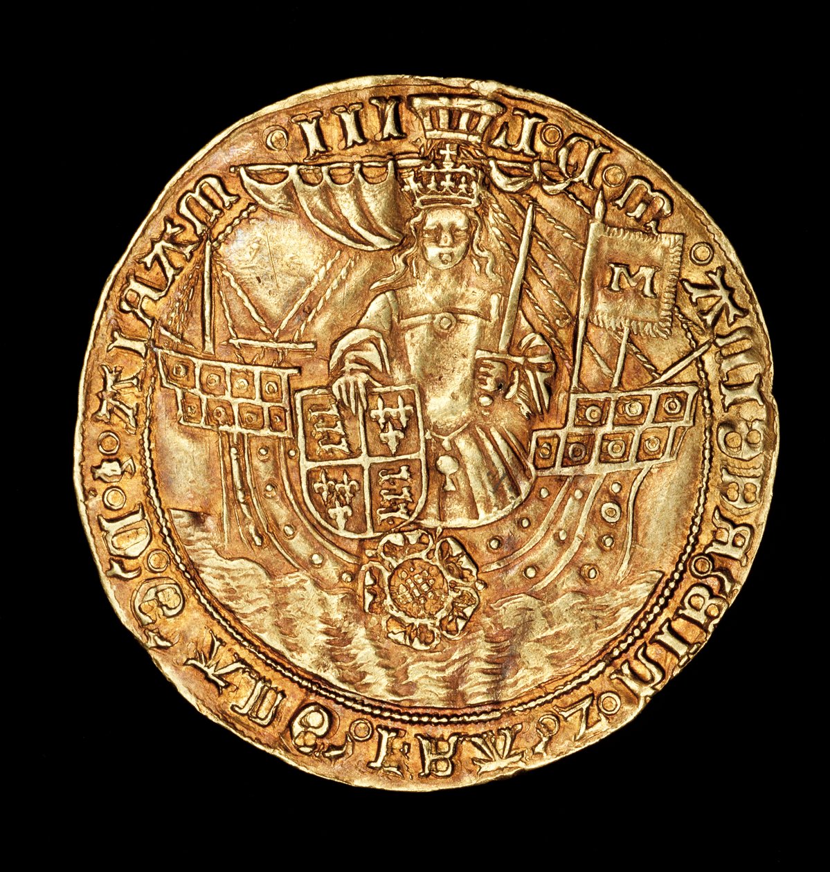 稀少英国コイン、金貨、剣と盾を持ったメアリー女王(ブラッディ・メアリー) 作： 無名の画家
