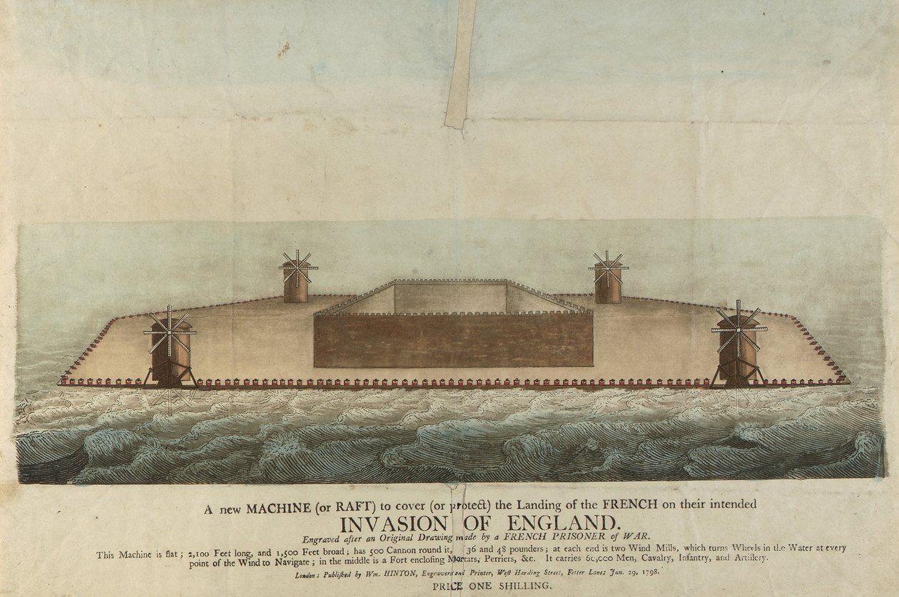 1798年、イギリスを侵略するはずだったフランスのいかだの図（エングレーヴィング） 作： 無名の画家