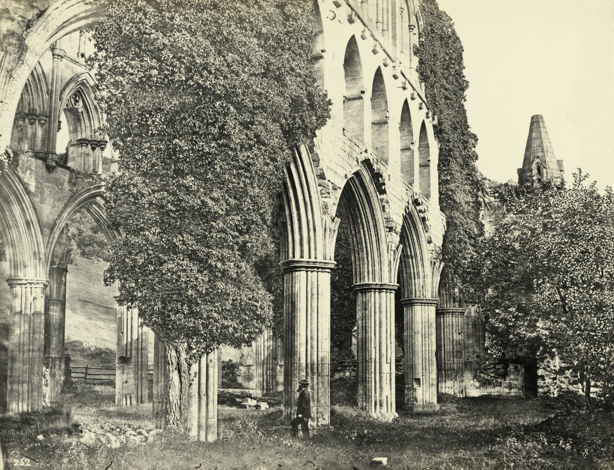 リーヴォ修道院、ノース ヨークシャー、イギリス (b/w 写真) 作： 無名の画家