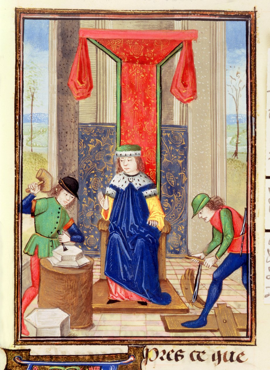 Roy 15 EII f.265 Bartolomeus Anglicus の「Des Proprietez des Choses」より、マスター、大工、石工 作： 無名の画家