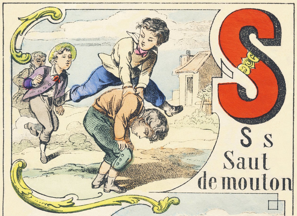 S: sheep jump - Game Alphabet, c.1890 (イラスト) 作： 不明