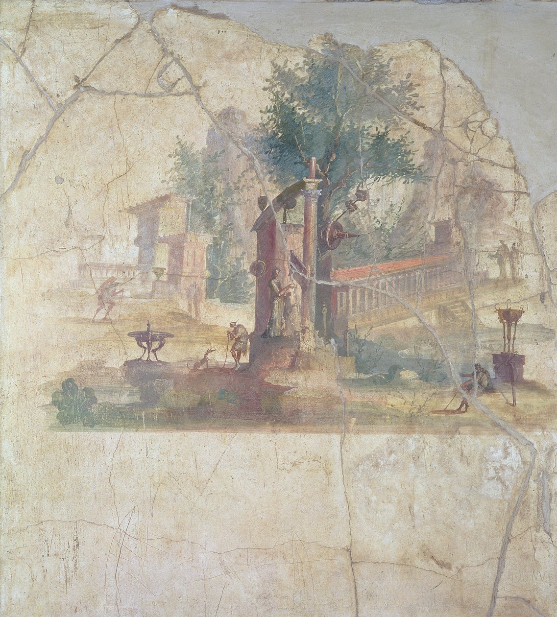 西暦世紀、ボスコレアーレのアグリッパの別荘からの牧歌的な風景（フレスコ画） 作： 不明
