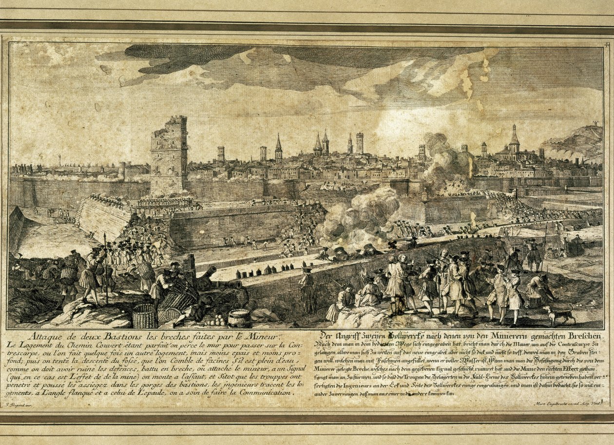 スペイン : スペイン継承戦争（1714年）。バルセロナ包囲戦（エングレーヴィング） 作： 無名の画家