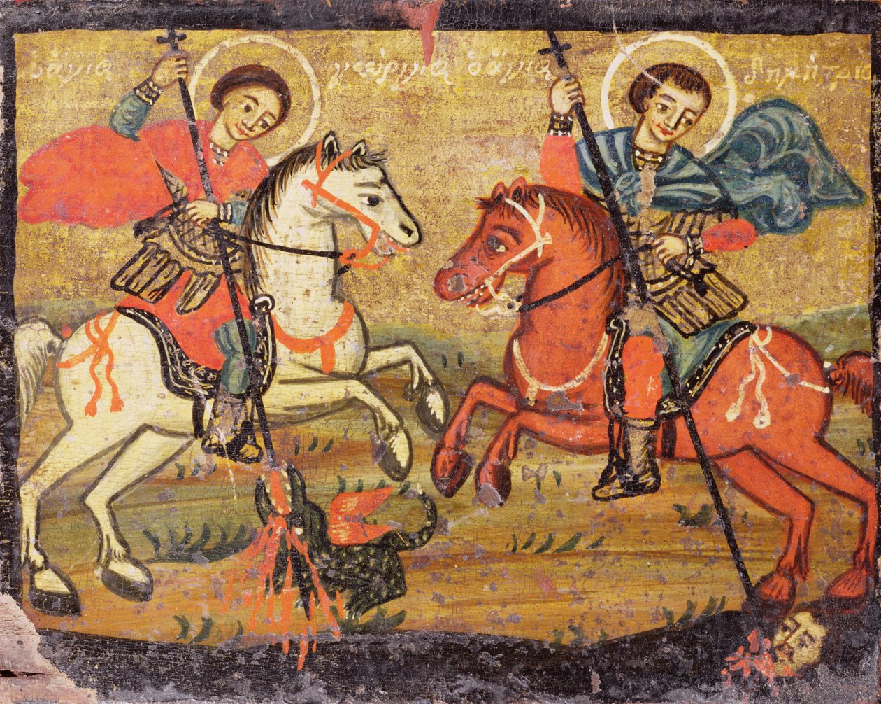 St.George and St.Demetrios、ギリシャ語 (地方) 作： 無名の画家