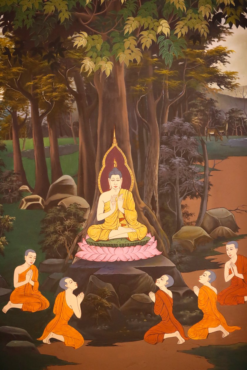 The Buddha preached His first sermon to the five monks, Wall fresco, Wat Botum temple, Phnom Penh, 2022 (photo)   1440778   ja       japanese Successfully Translated  Original: Human Skeleton, Lateral View Translat: Human Skeleton, Lateral View 1434754 ja  作： 無名の画家