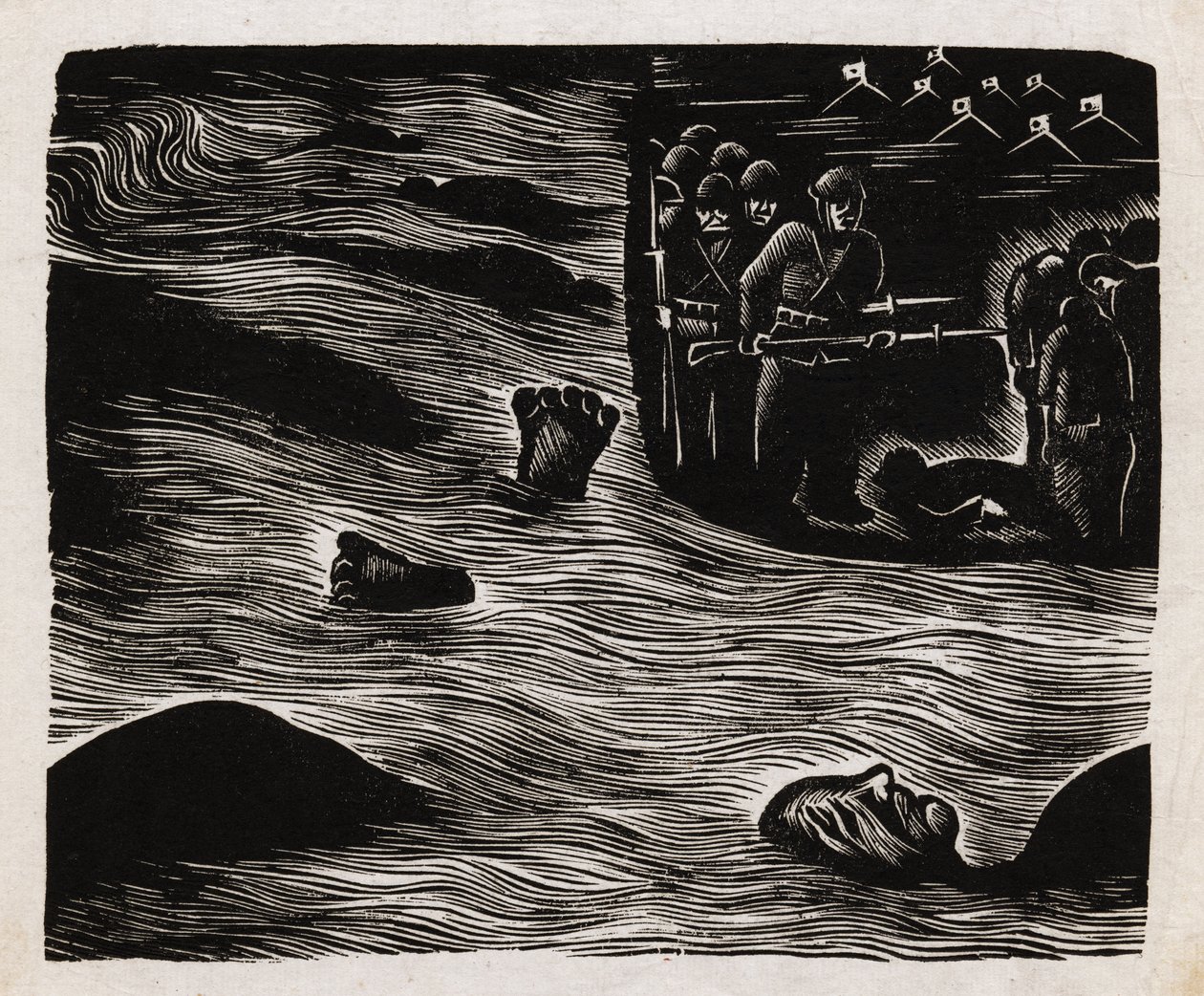 中国の木版画「The End of the Collaborators」。 作： 不明