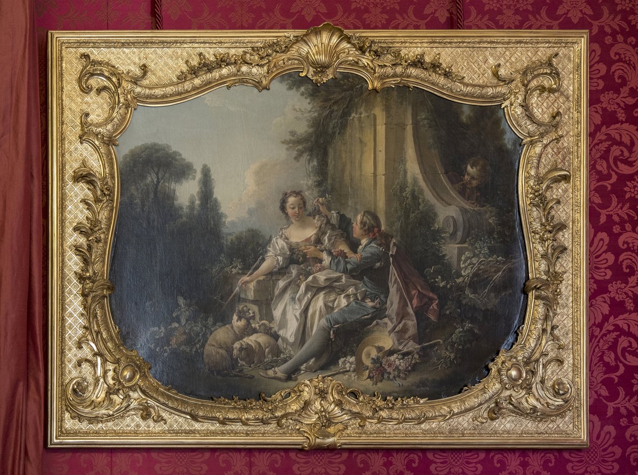 胆力のある牧童」または「花輪」。フランソワ・ブーシェ（1703-1770）の絵画。王女のパレードまたはパレードの部屋。パリ、ホテル・ド・スービズ 作： 不明