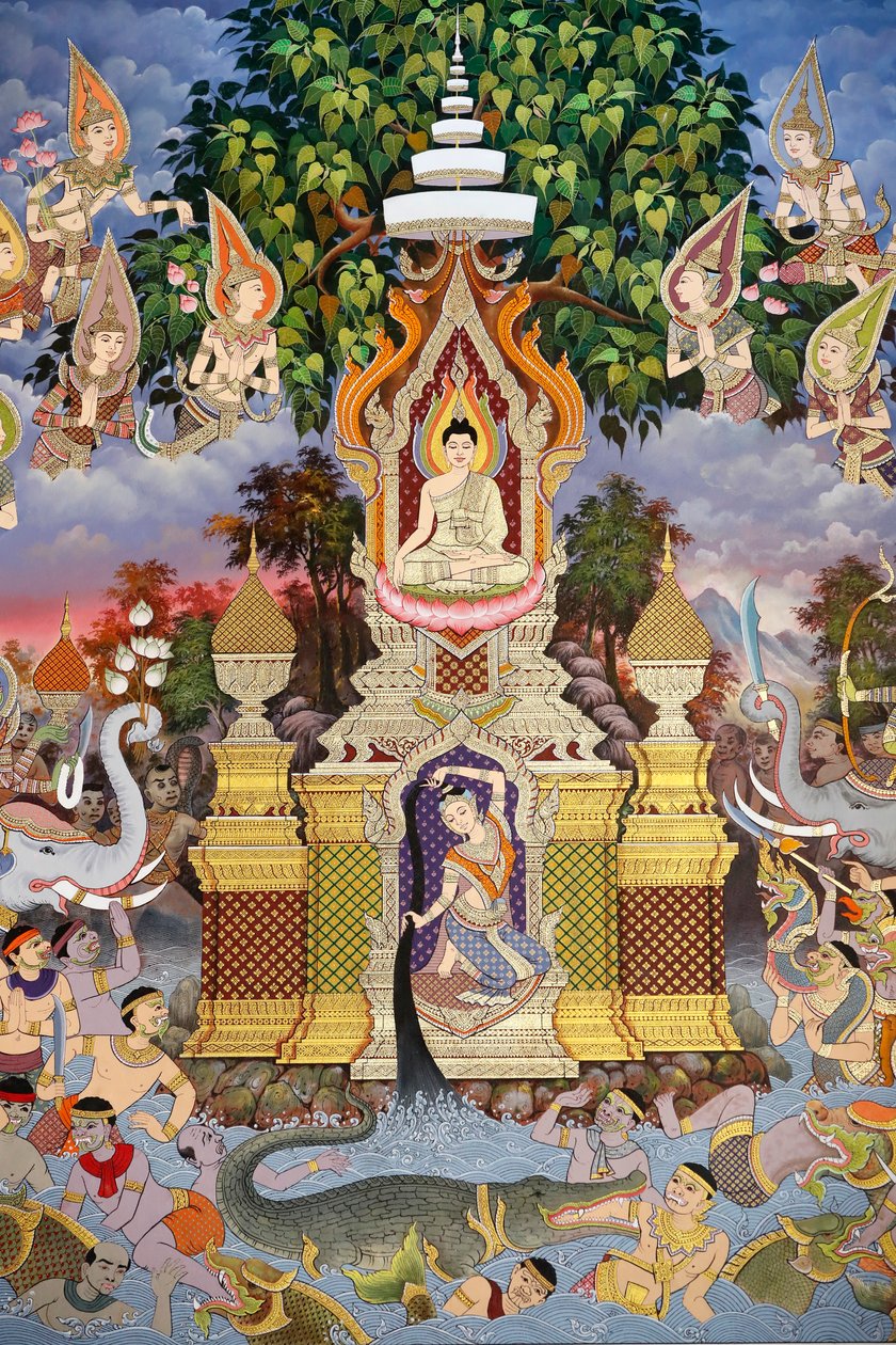A Vida de Buda, afresco na parede, monastério Wat Maniratanaram, Phnom Penh, 2022 (foto) 作： 無名の画家