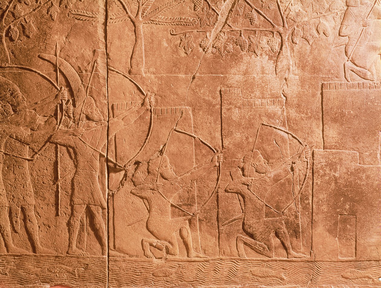 セナケリブ軍によるアラムの包囲（紀元前704～681年） 紀元前700年頃、ニネベの南西宮殿のパネルからの細部（石膏）（85704も参照 作： 不明