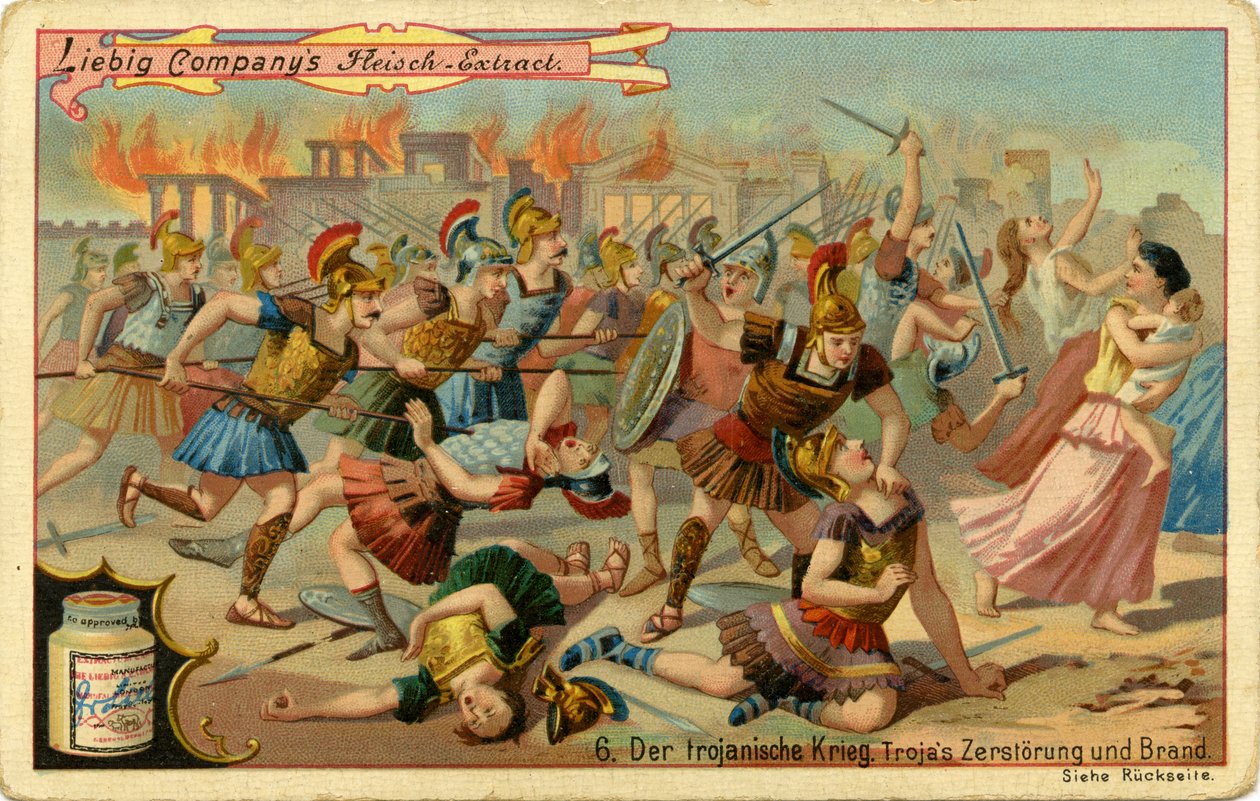 トロイ戦争：トロイの滅亡と火災 作： 無名の画家