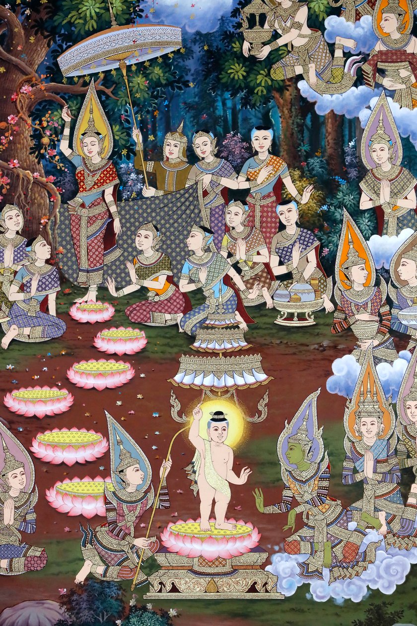 Vauvan Siddharthan syntymä, seinäfresko, Wat Maniratanaramin luostari, Phnom Penh, 2022 (kuva) 作： 無名の画家
