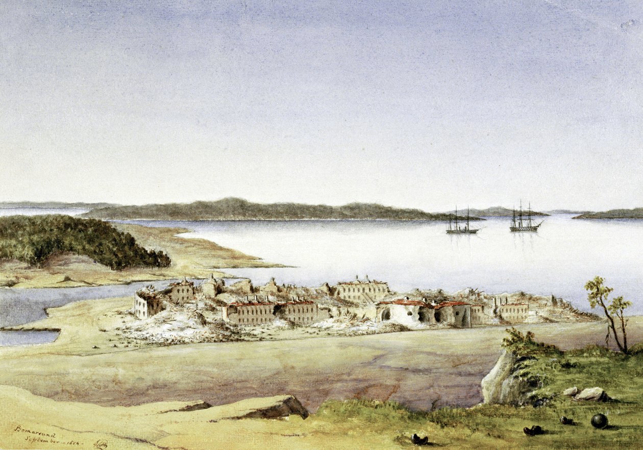 1854年8月、アランド諸島（フィンランド）のボマルスンド要塞 作： 無名の画家