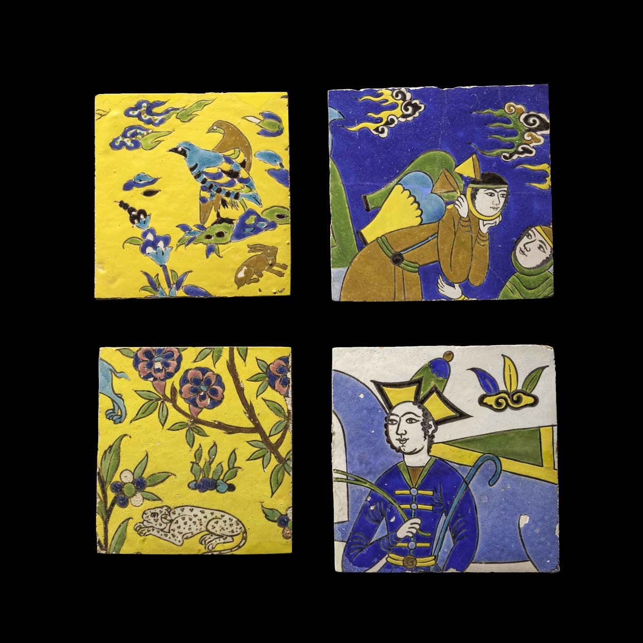 左上の写真鳥のタイル。イラン、エスファハン（？） 作： 無名の画家