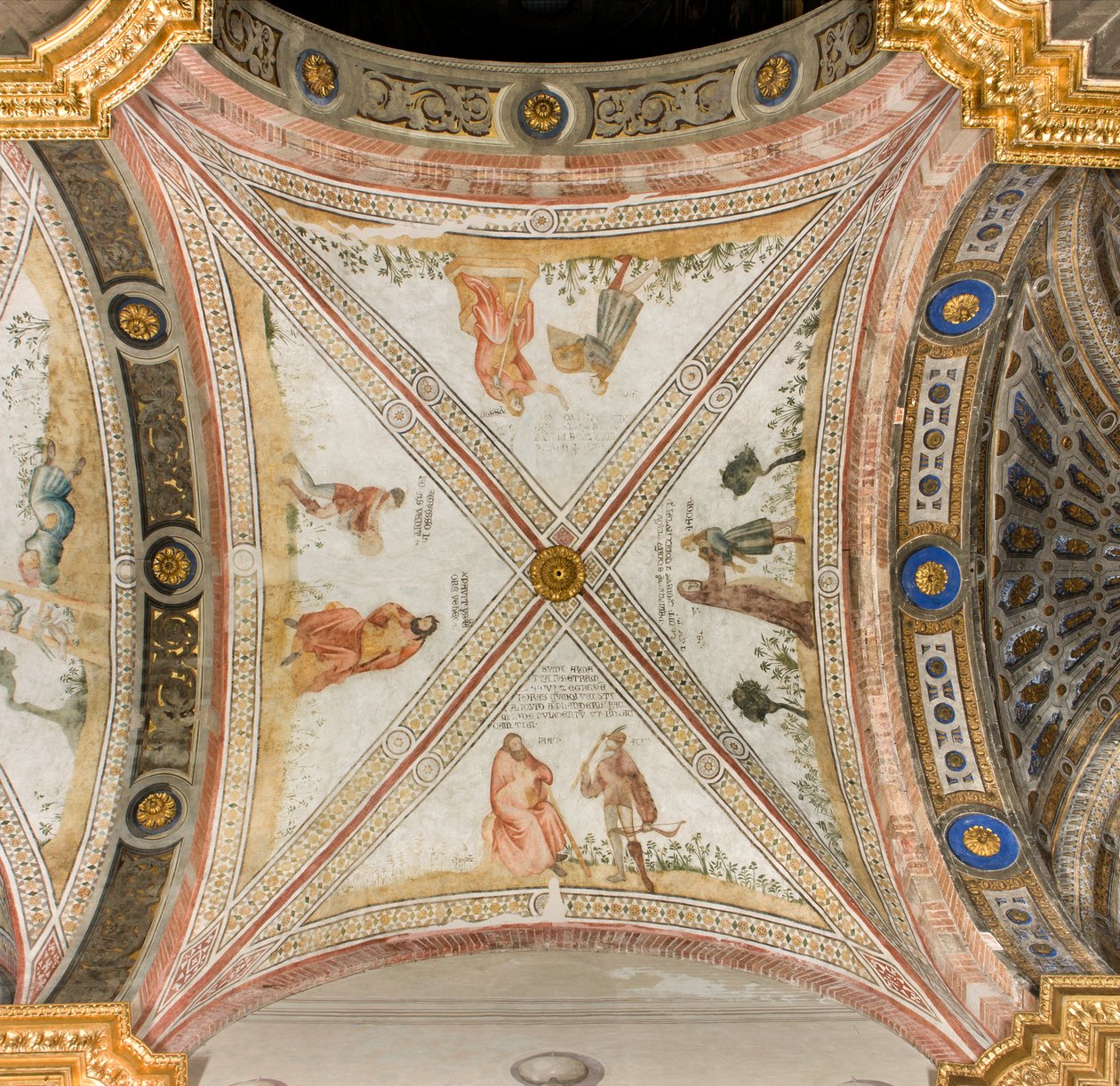 Querschiff südlich drittes westliches Joch, Isaak bittet Exhau, ihm Wild zu bringen, Rebekka kleidet Jakob mit Exhaus Kleidung, Jakob wird für Exhau gehalten und gibt Isaak Essen, Esaak kehrt mit Wild zurück, Kathedrale Santa Maria Assunta, Duomo, Cremona, von Unbekannt