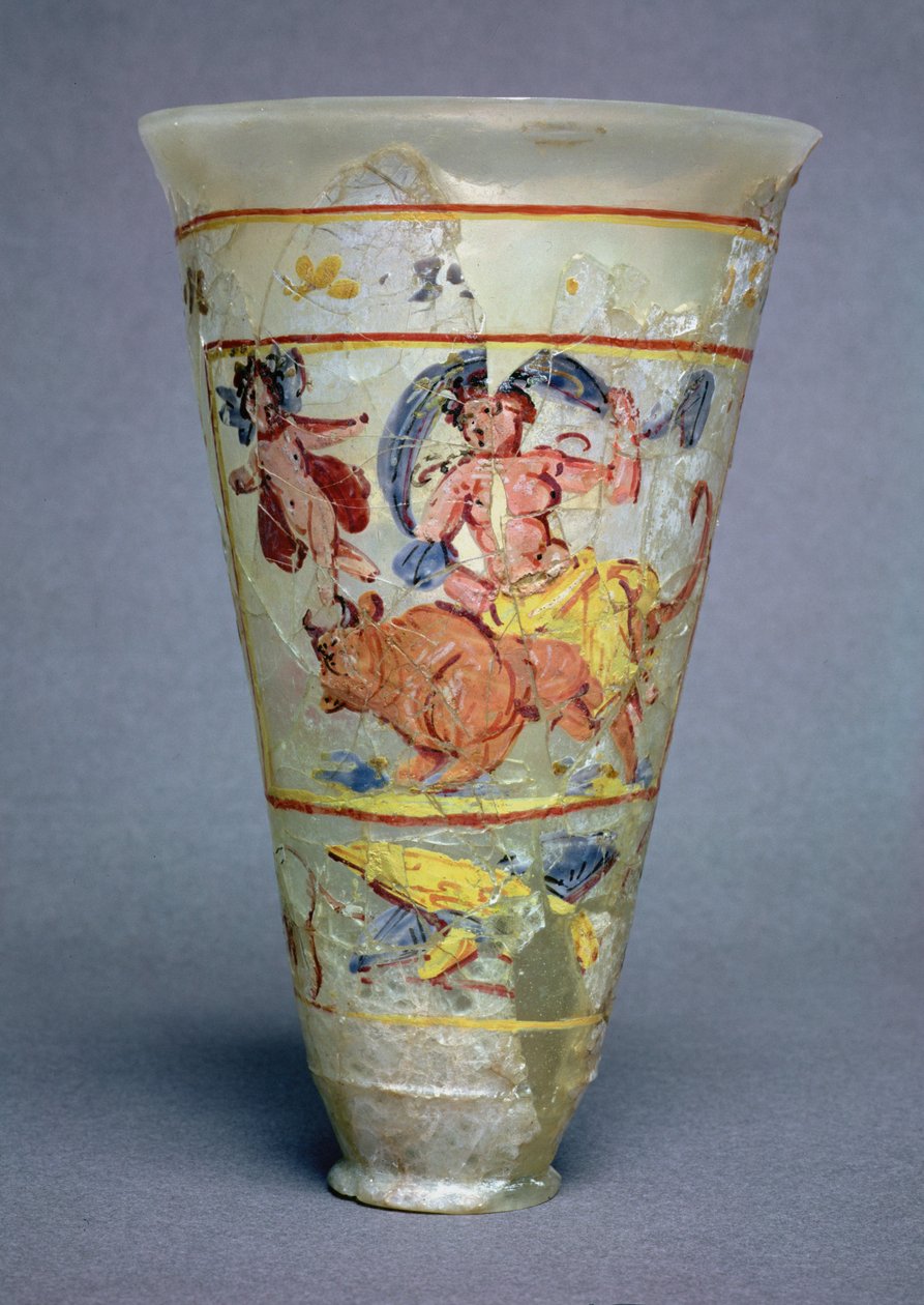 ローマ時代のエウロパと牡牛を描いた彩色装飾付き花瓶（ガラス製）（98005も参照 作： 不明
