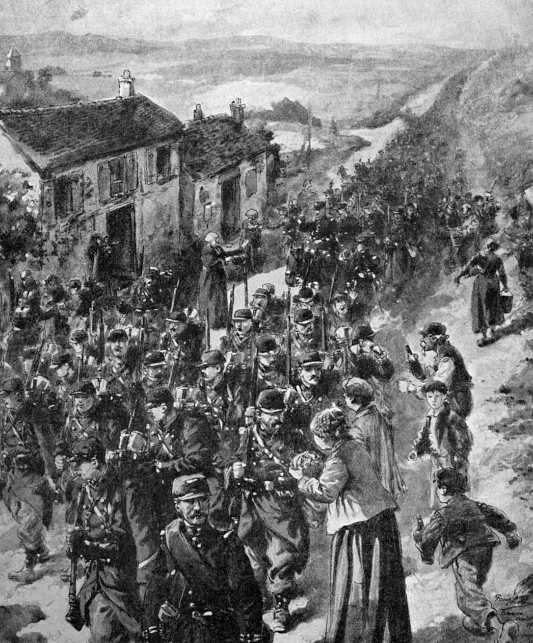 第一次世界大戦-前線へ行進するフランス兵たち 1914年 作： 無名の画家