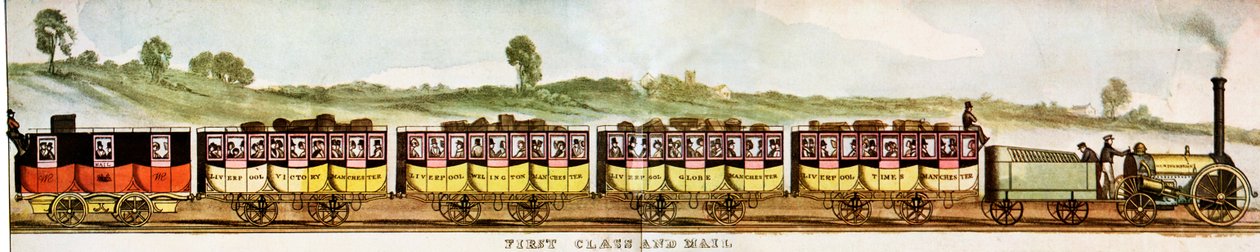 リバプール・マンチェスター鉄道の拳闘クラス乗客用ワゴン 作： 無名の画家
