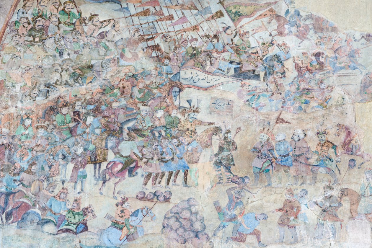 Seinämaalauksia Qeysarieh-portaalissa, Naqsh-e Jahan Imam Square, Esfahan, Iran (fresko) 作： 無名の画家