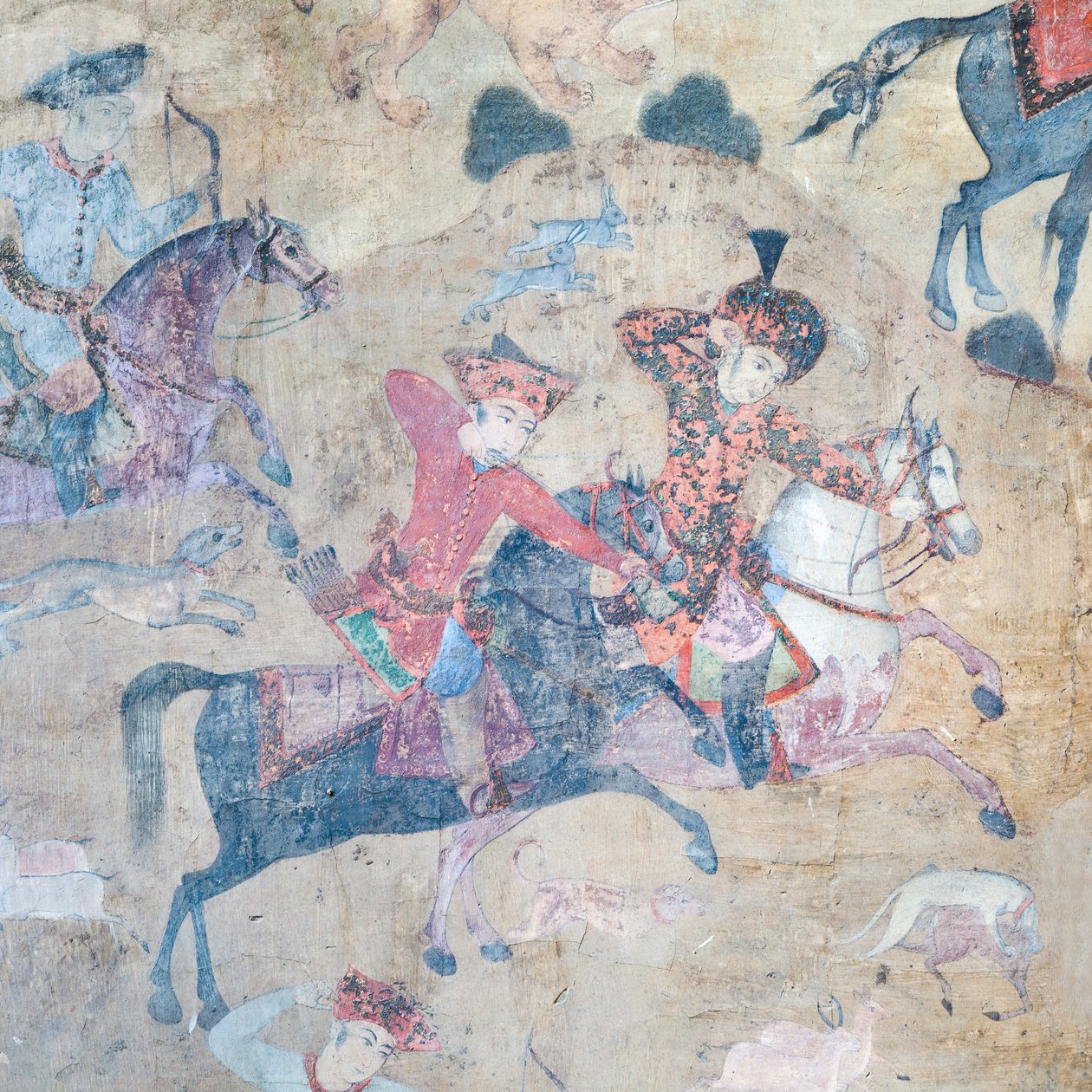 Qeysarieh ポータル、イスファハン、イランの Naqsh-e Jahan Imam 広場の壁画 (フレスコ画) 作： 無名の画家