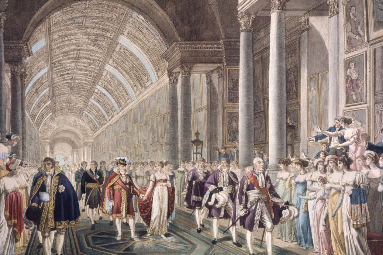 ルーヴル宮殿でのナポレオン1世とマリールイーズの結婚式、1810年頃（エングレーヴィング） 作： 無名の画家
