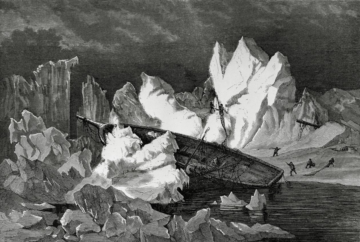 氷に押しつぶされたハンザ号の残骸（1869年10月、北極海、第2次ドイツ北極遠征隊 作： 無名の画家