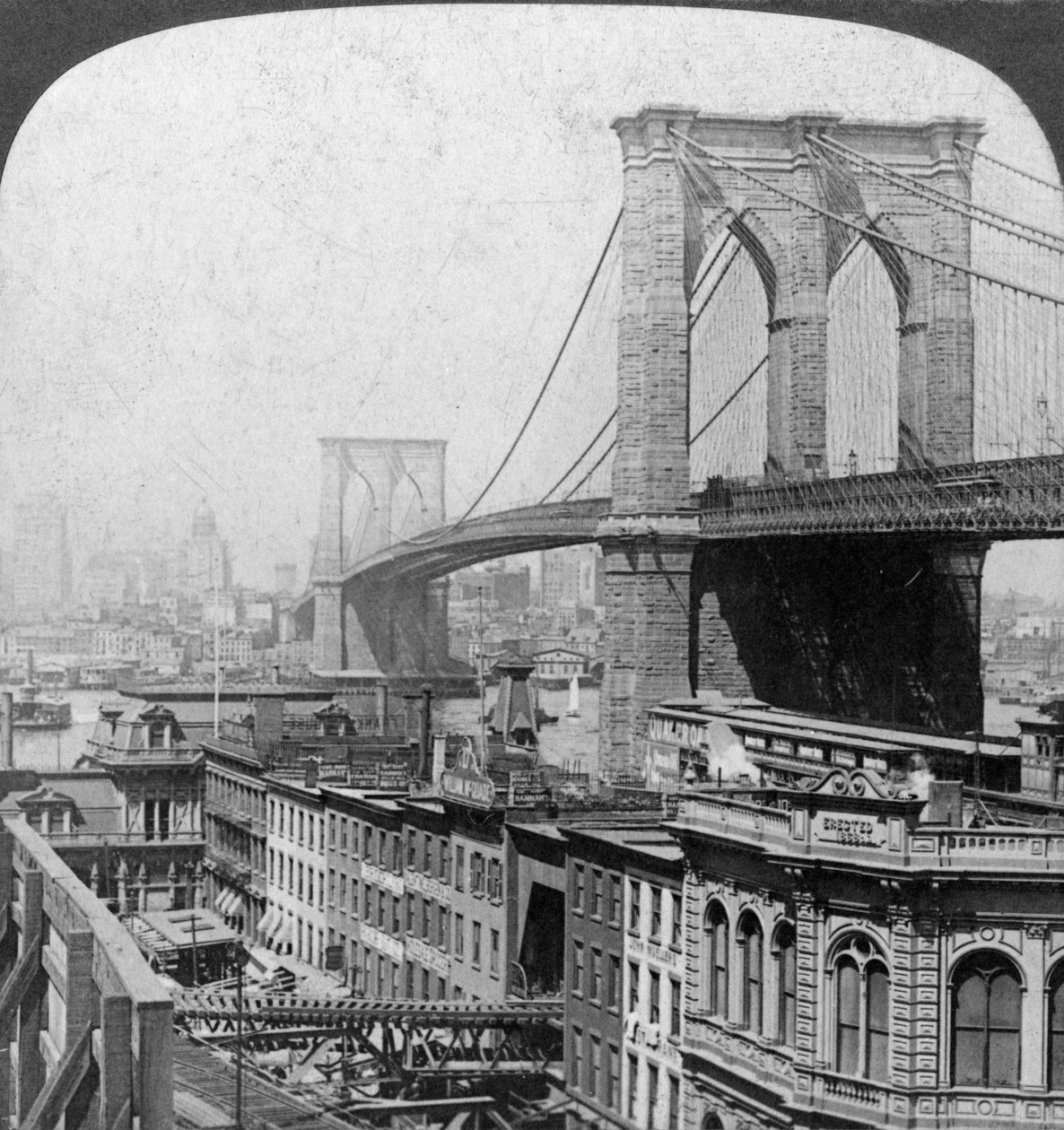 ブルックリンブリッジ、ニューヨーク、アメリカ合衆国、1901。 作： アンダーウッドとアンダーウッド
