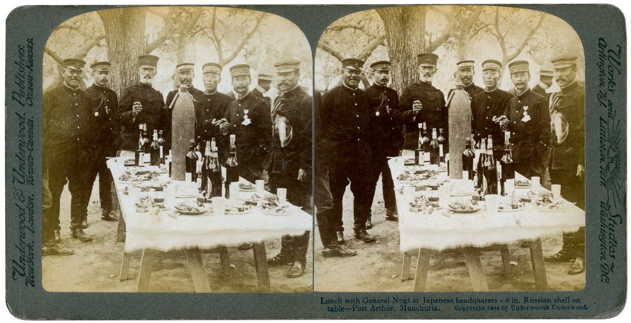 1904年に日本の本社、満州、ポートアーサーで野木将軍と昼食。 作： アンダーウッドとアンダーウッド
