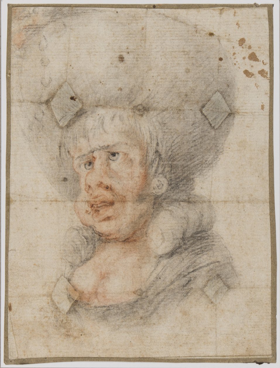 女性の風刺画、c.1780（紙に赤と黒のチョーク） 作： 不明不明