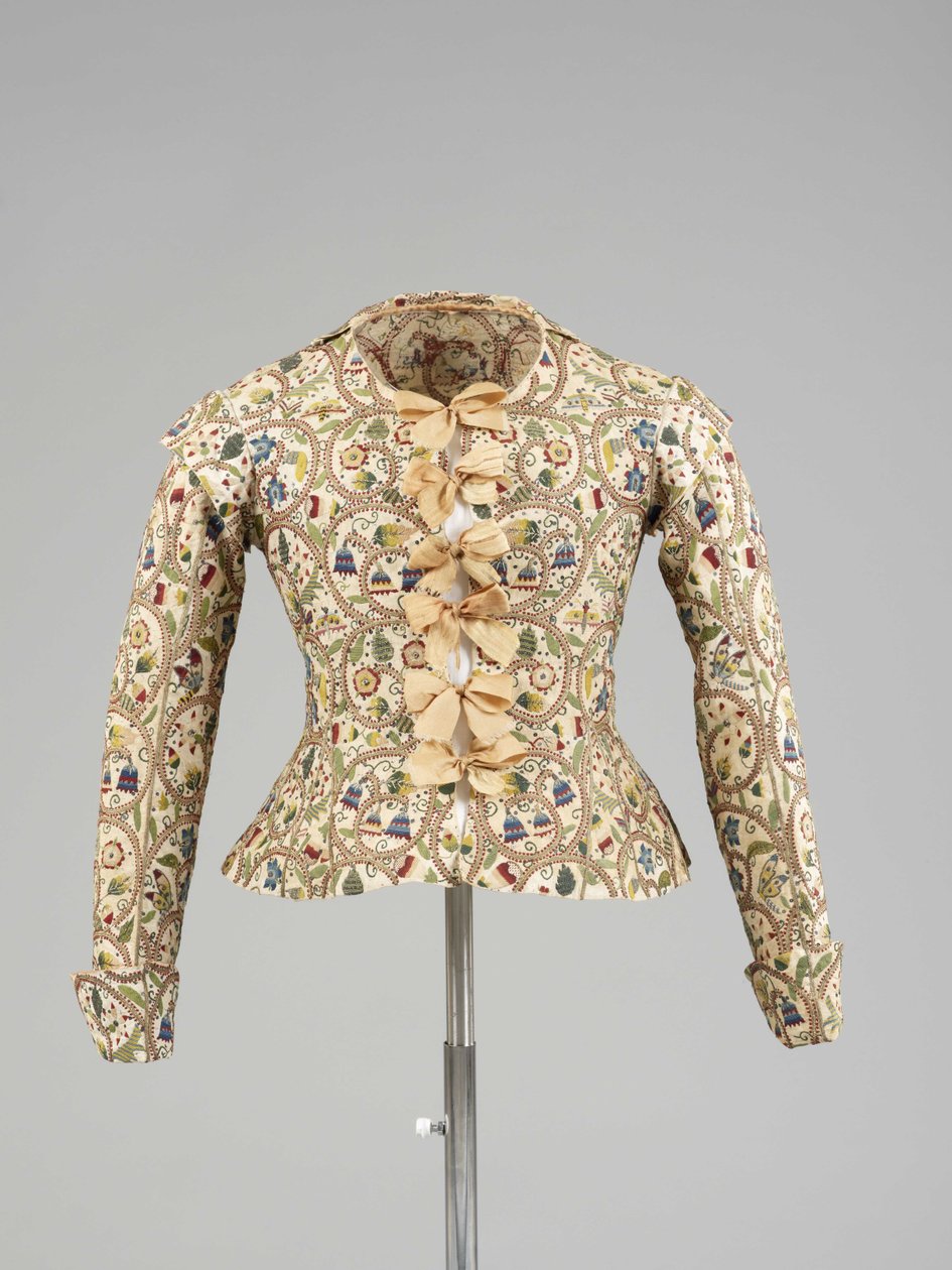 マルチカラーのシルクとスパンコール刺繍の女性用チョッキ、1610s（シルク） 作： 不明不明