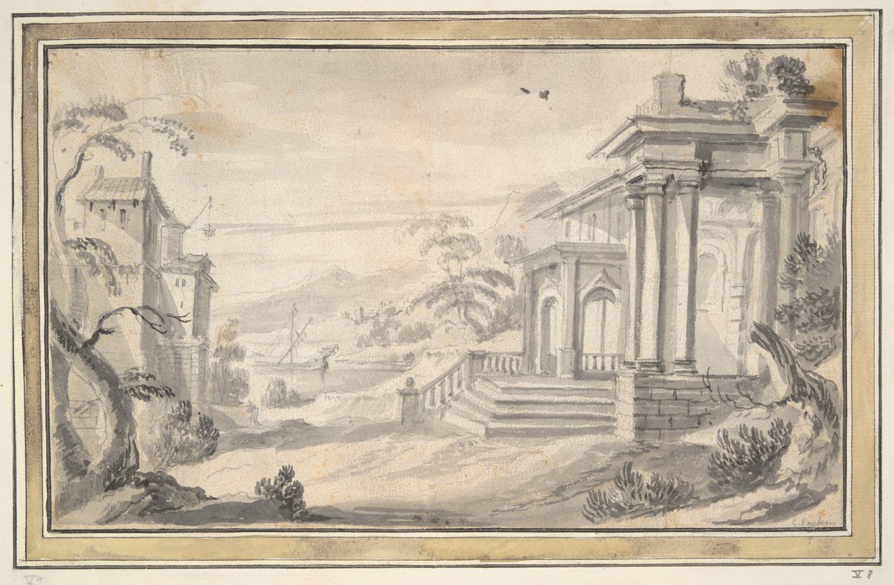 架空の別荘のあるイタリア風の風景 作： 不明
