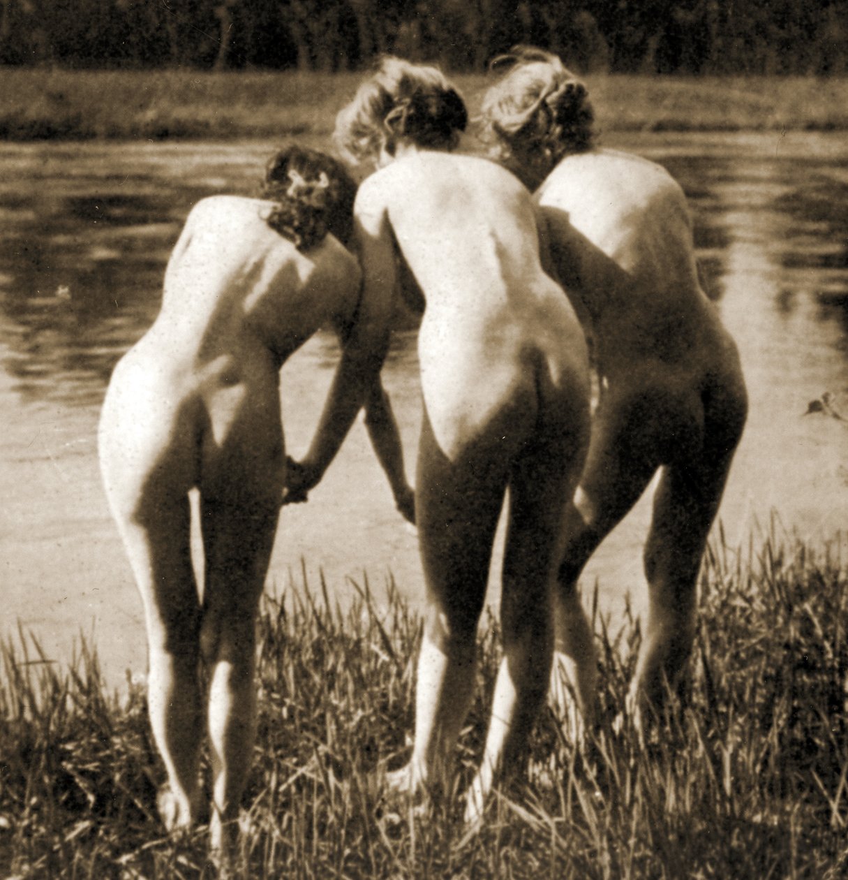 Three Graces、Female Nude Trio、c.1900（セピア写真） 作： 不明