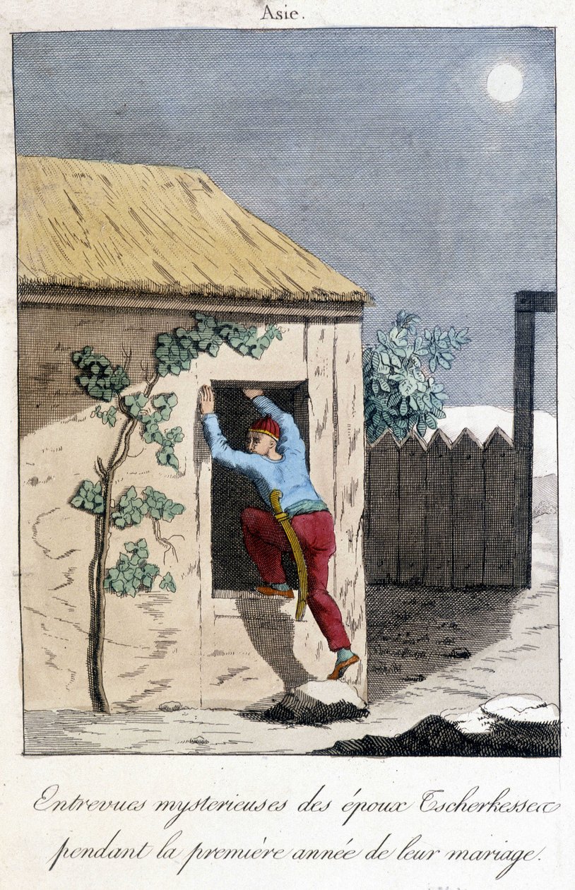 1811年、結婚1年目のツェルケッセン夫妻の謎のインタビューを描いた図（アジア）。 作： 無名の画家