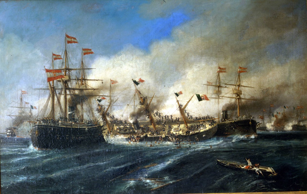 20/07/1866:Battle of Lissa off Dalmatia: オーストリア軍がイタリア艦隊を撃破。 作： 無名の画家