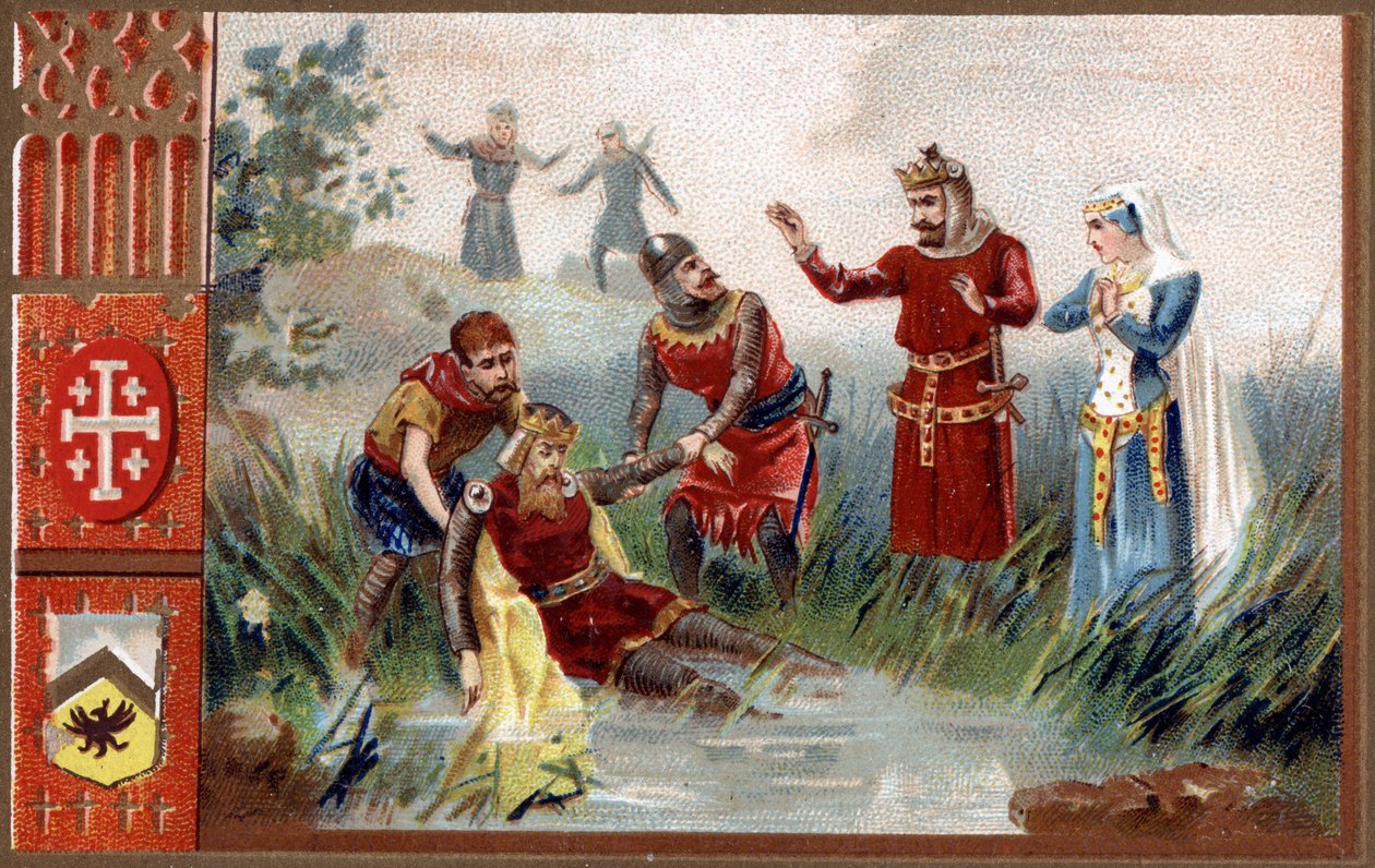 第3回十字軍遠征。1190年、フレデリック・バルベロッサ皇帝（ドイツ・ローマ皇帝）の遺体をセレフ川で発見。 作： 無名の画家