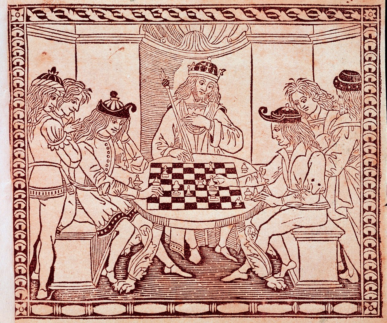 チェスを観戦する王様 ヤコポ・デ・セッソーレスの「De Ludo Scorcorum」の扉からのXylography（14世紀） Venice Biblioteca Marciana 作： 無名の画家