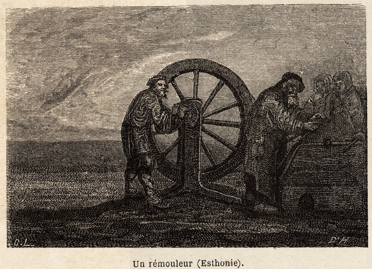 エストニアのリムーバー。アンリエが1851年から54年にかけてロシアのバルト地方を旅行した際に描いたもの。エドゥアール・シャルトン編『世界旅行』に掲載されている図版 作： 無名の画家
