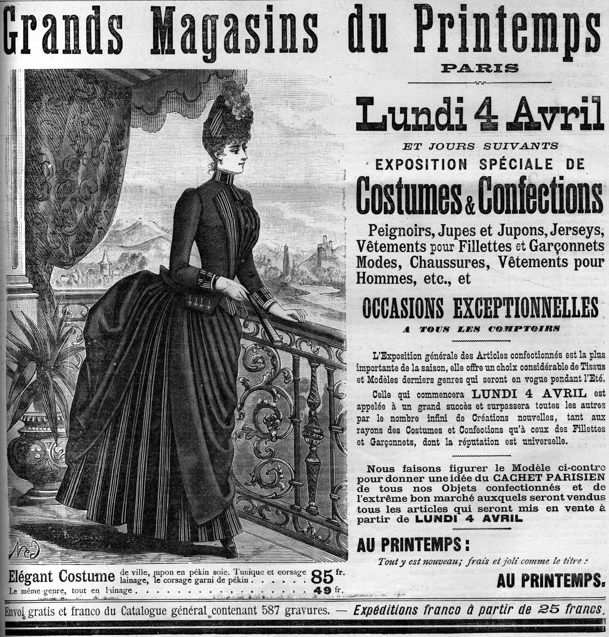 le Monde Illustrée 1887」に掲載されたパリのプランタンのデパートの広告。 作： 無名の画家