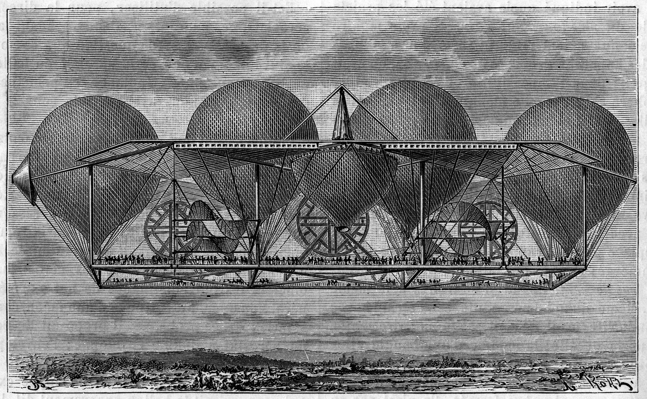 発明家アーネスト・ペタン（1812-1878）の飛行船プロジェクト。)Le journal de la jeunesse "に掲載された図版 作： 無名の画家