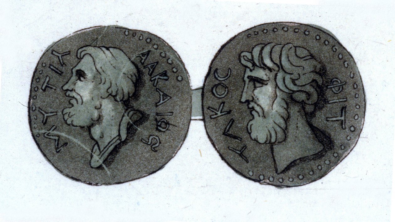 アルセー（紀元前630年頃～紀元前580年頃）。ギリシャの詩人。19世紀初頭のエングレーヴィング。 作： 無名の画家