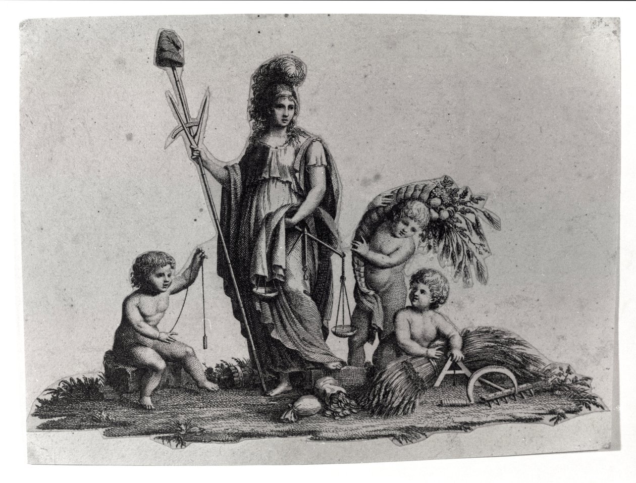 Allegorie der Cisalpinischen Republik, geschaffen von Napoleon Bonaparte am 27.06.1797 nach französischem Vorbild in Italien, die 1802 zur Italienischen Republik wurde. Die Symbole der Französischen Republik sind dargestellt. Gravur Museo del Risorgimento, von Unknown artist