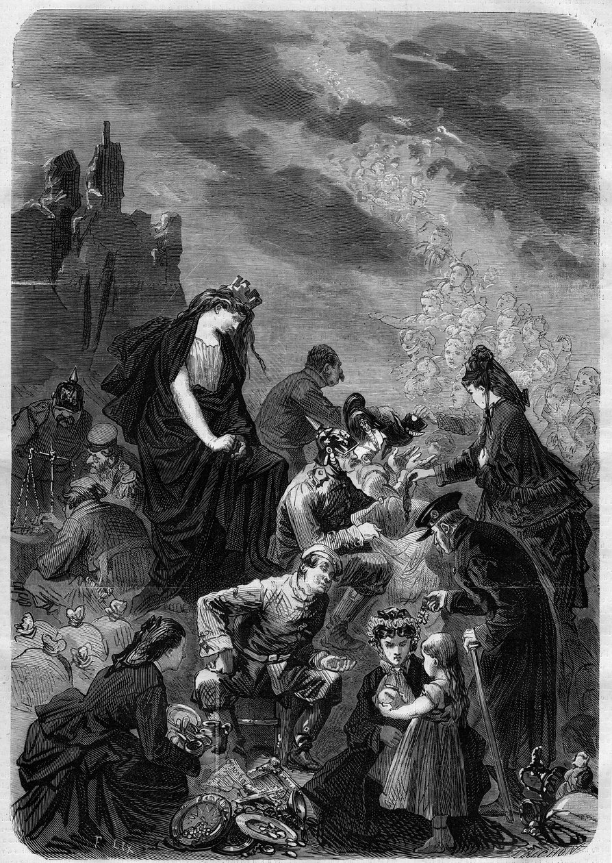 アレゴリー：プロイセンの占領下にあるフランス領（アルザス・ロレーヌ）の発展を願う愛国的な購読。L
