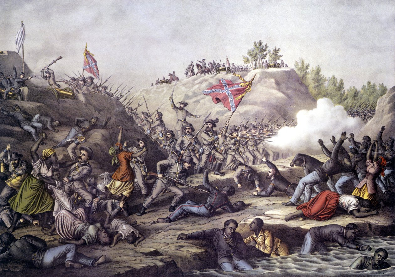 アメリカ南北戦争（1861～1865年）。テネシー州フォート・ピローの戦い（4月12日 作： 無名の画家