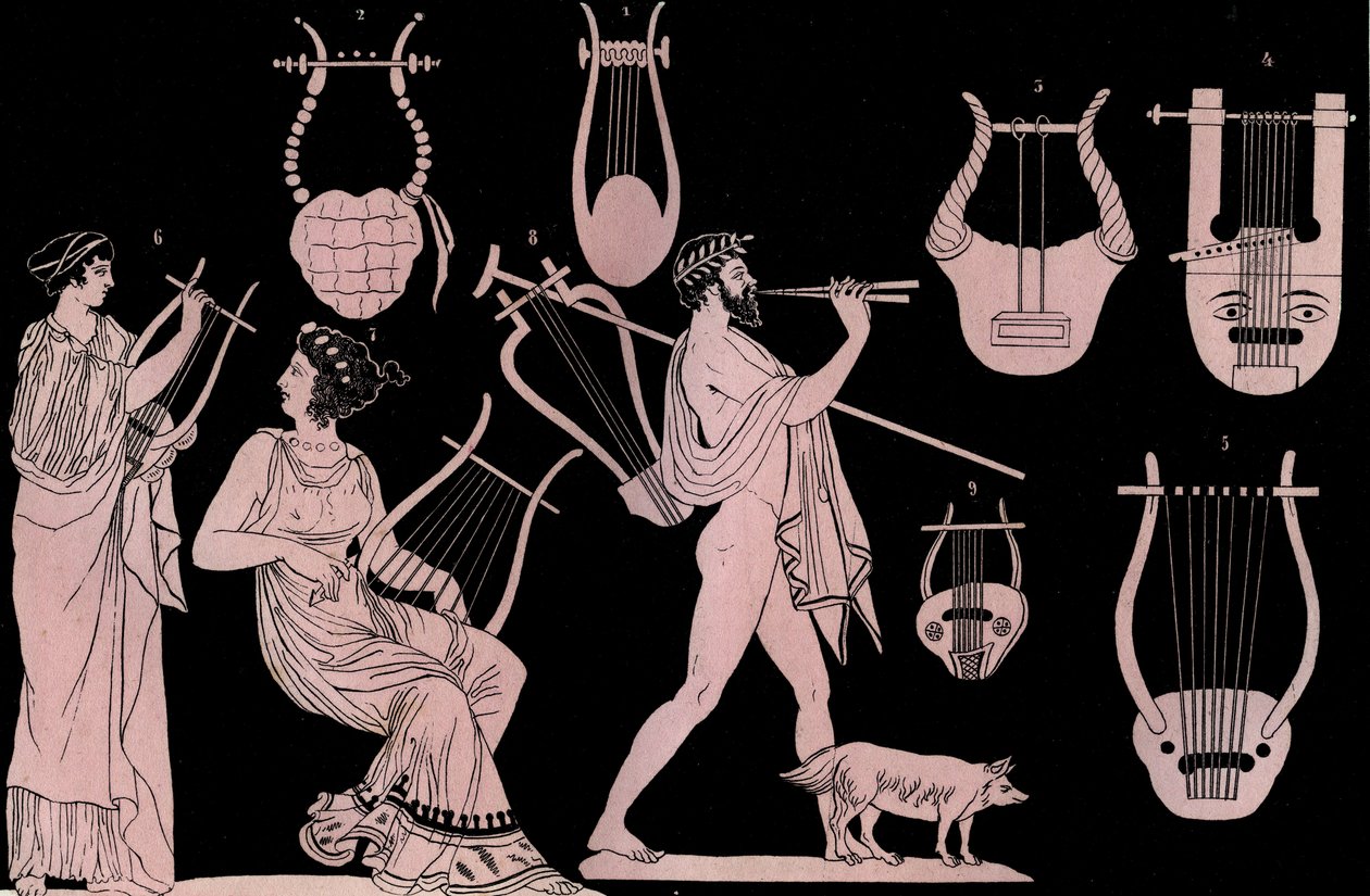 ■黒い合成樹脂製●ウドゥドラム？■ギリシャ模様？の打楽器 古代ギリシャの楽器：竪琴とシタラ（cithare）（kithara）-「宇宙の