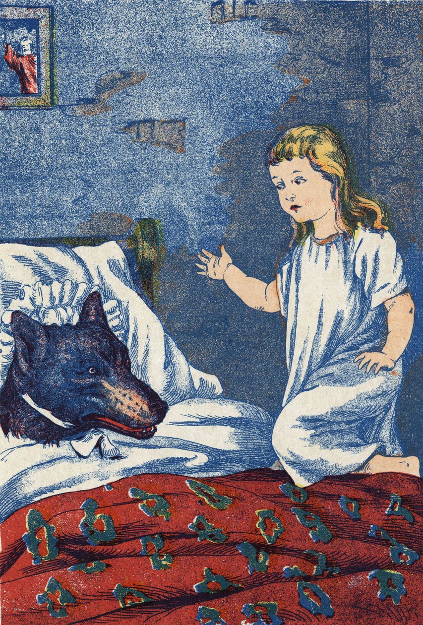 フランスの作家シャルル・ペロー（1628-1703）の物語「赤ずきんちゃん」の匿名イラスト。イメージ：Marcel Vagne、Jarville Nancy、年代不詳（19世紀後半）。 作： 無名の画家