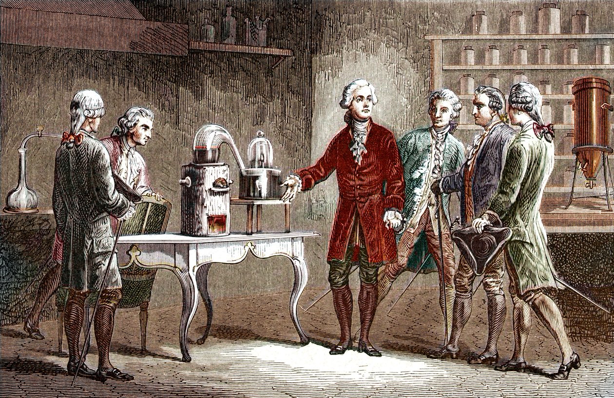 Antoine Laurent Lavoisier (1743-1894) execute la decomposition de l