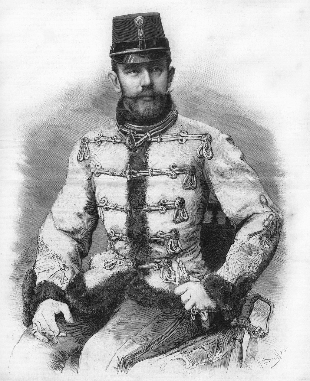 ハプスブルク家のロドルフ大公（1858-1889）、オーストリアの皇太子、1889年のエングレーヴィング。 作： 無名の画家